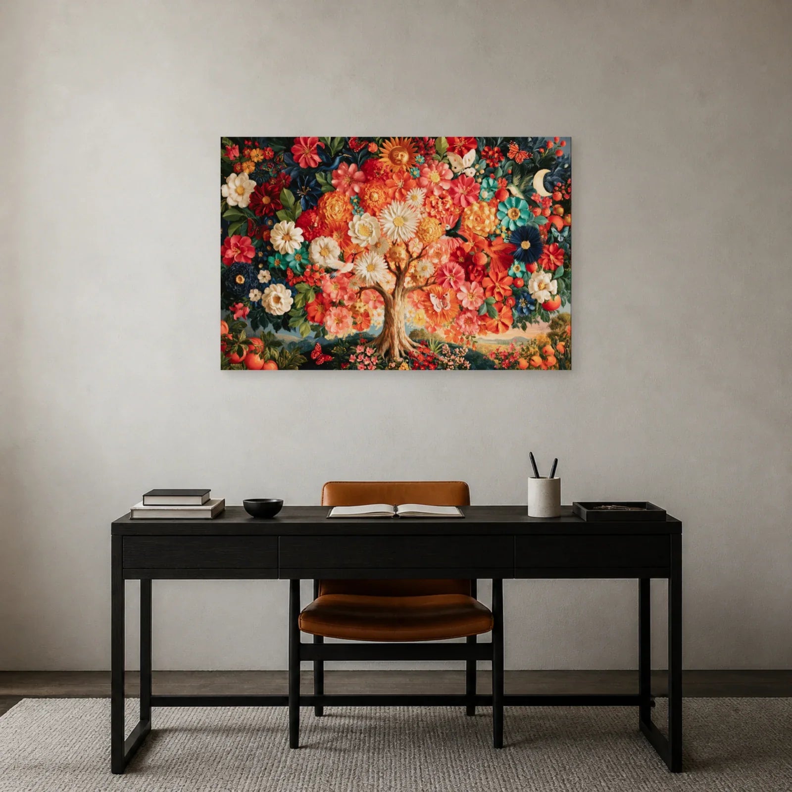 Tableau Arbre de Vie Mexicain présenté dans un bureau - Art Virtuoso