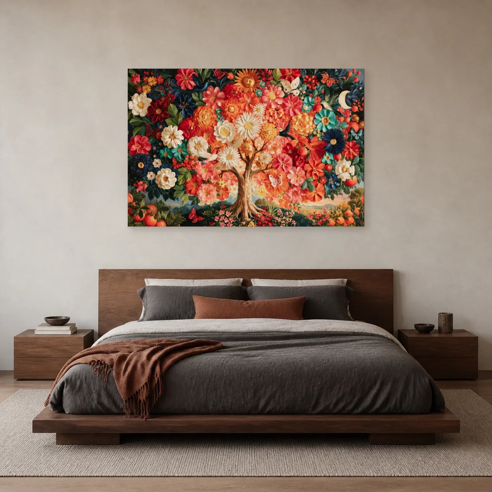 Tableau Arbre de Vie Mexicain présenté dans une chambre - Art Virtuoso