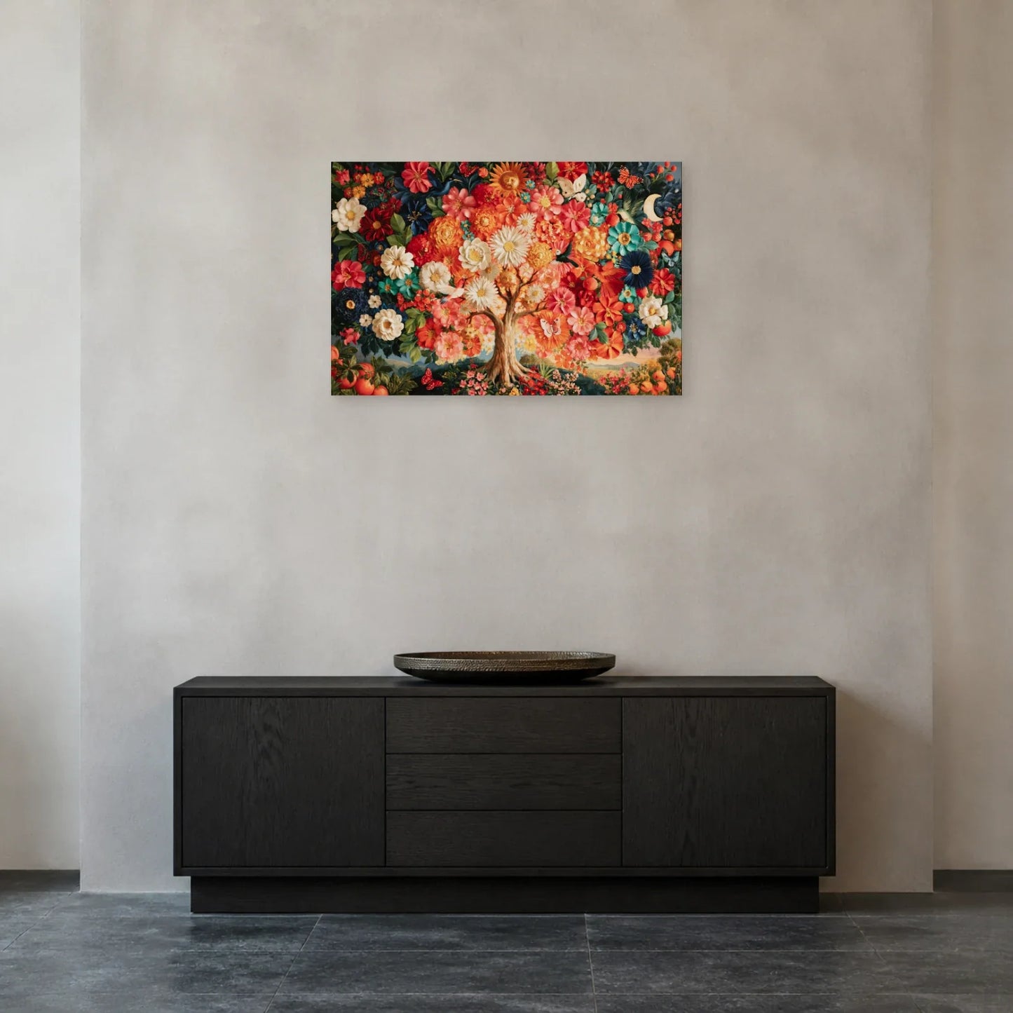 Tableau Arbre de Vie Mexicain présenté dans une entrée - Art Virtuoso