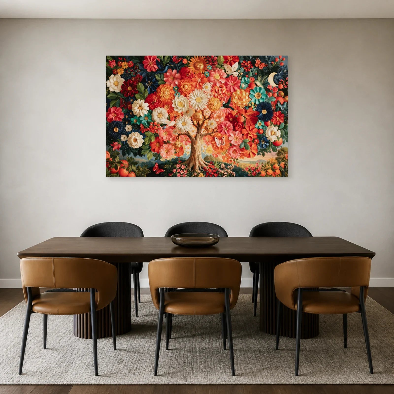 Tableau Arbre de Vie Mexicain présenté dans une salle à manger - Art Virtuoso