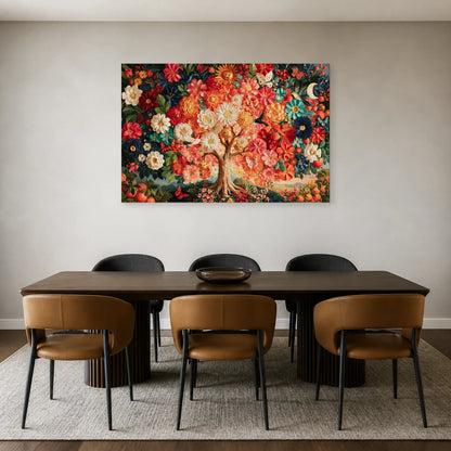 Tableau Arbre de Vie Mexicain présenté dans une salle à manger - Art Virtuoso
