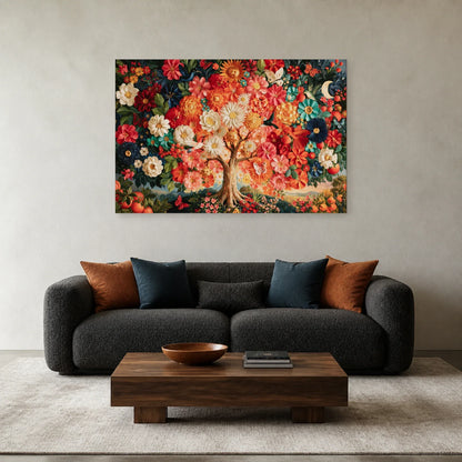Tableau Arbre de Vie Mexicain présenté dans un salon - Art Virtuoso