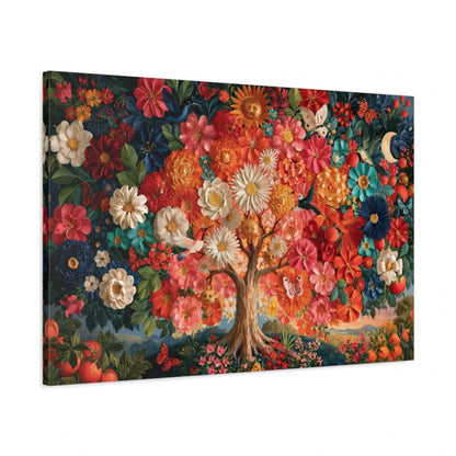 Tableau Arbre de Vie Mexicain, vue latérale de la toile avec bords imprimés - Art Virtuoso