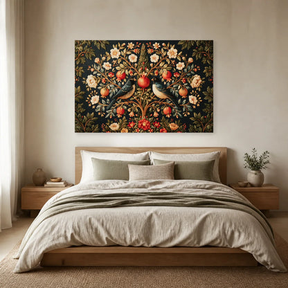 Tableau Arbre de Vie Persan aux Oiseaux présenté dans une chambre - Art Virtuoso