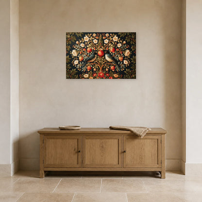 Tableau Arbre de Vie Persan aux Oiseaux présenté dans une entrée - Art Virtuoso