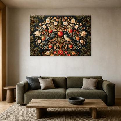 Tableau Arbre de Vie Persan aux Oiseaux présenté dans un salon - Art Virtuoso