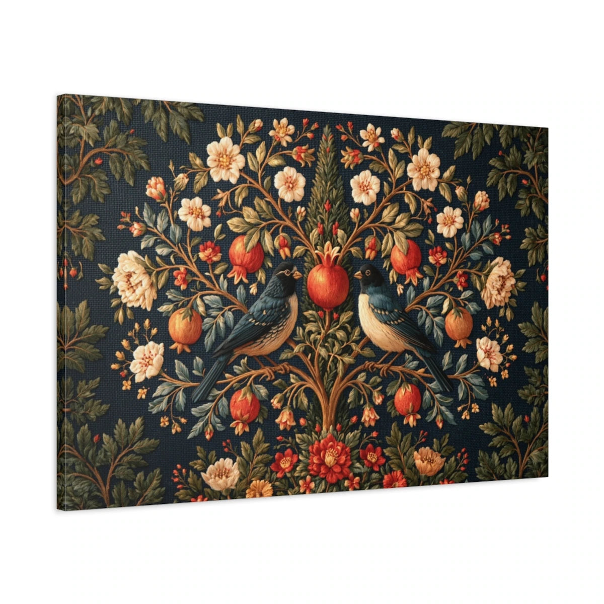 Tableau Arbre de Vie Persan aux Oiseaux, vue latérale de la toile avec bords imprimés - Art Virtuoso