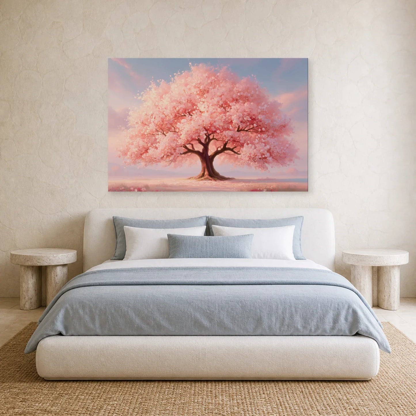 Tableau Arbre de Vie Rose présenté dans une chambre - Art Virtuoso