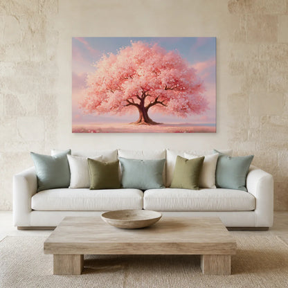 Tableau Arbre de Vie Rose présenté dans un salon - Art Virtuoso