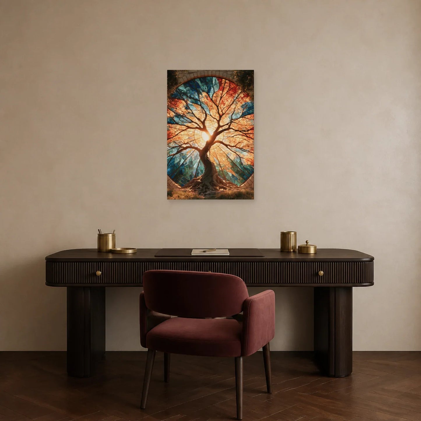 Tableau Arbre de Vie Vitrail présenté dans un bureau - Art Virtuoso