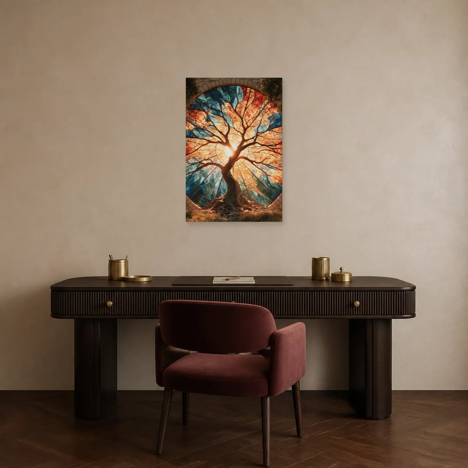 Tableau Arbre de Vie Vitrail présenté dans un bureau - Art Virtuoso