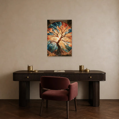 Tableau Arbre de Vie Vitrail présenté dans un bureau - Art Virtuoso