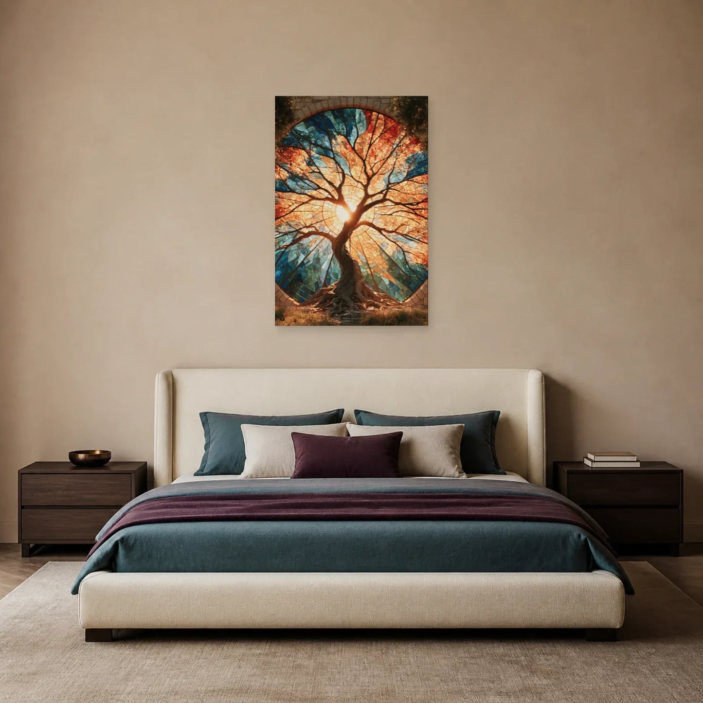 Tableau Arbre de Vie Vitrail présenté dans une chambre - Art Virtuoso