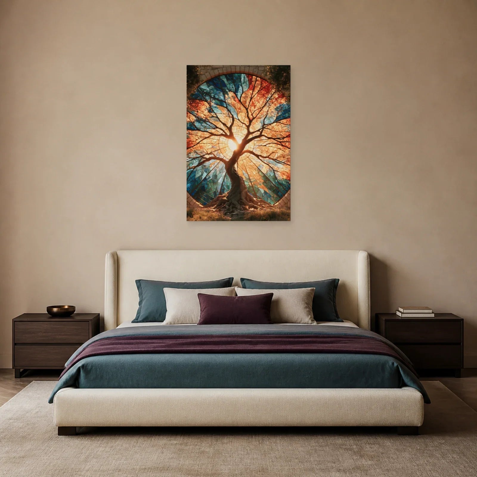 Tableau Arbre de Vie Vitrail présenté dans une chambre - Art Virtuoso