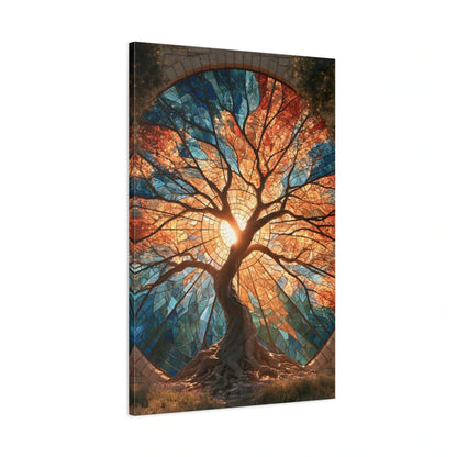 Tableau Arbre de Vie Vitrail, vue latérale de la toile avec bords imprimés - Art Virtuoso