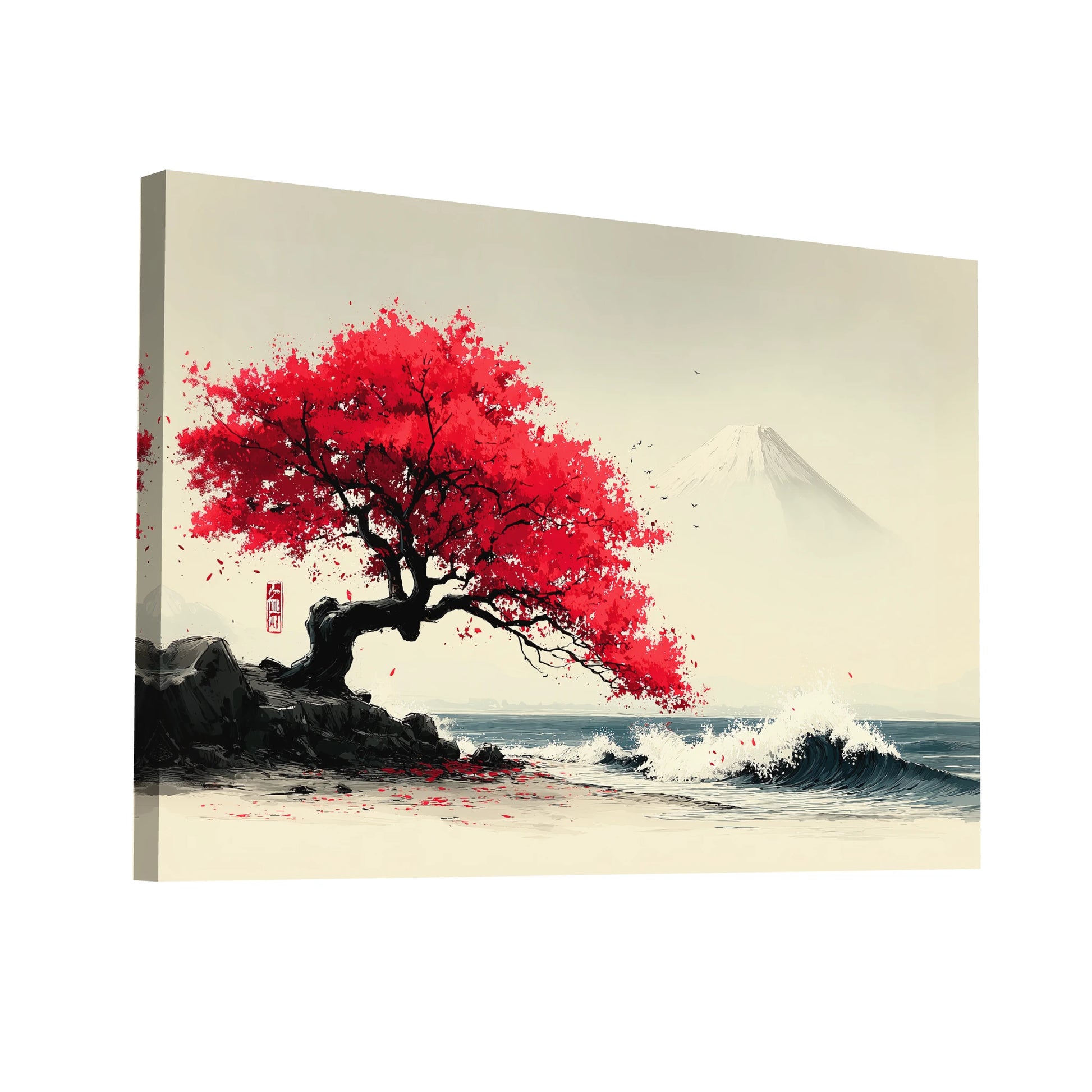 Product Hero 3D WebP Tableau Arbre Japonais – Érable Rouge au Rivage du Fuji - Art Virtuoso