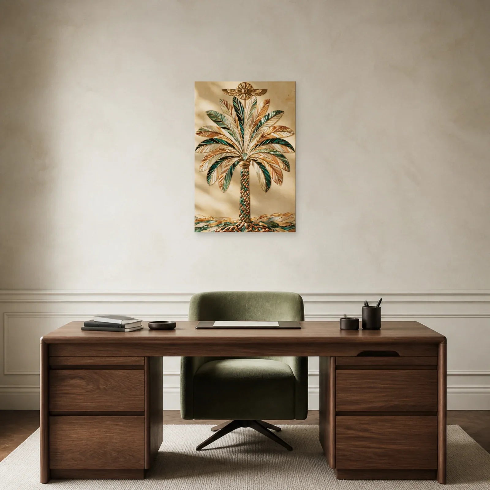 Tableau Arbre Sacré Assyrien présenté dans un bureau - Art Virtuoso
