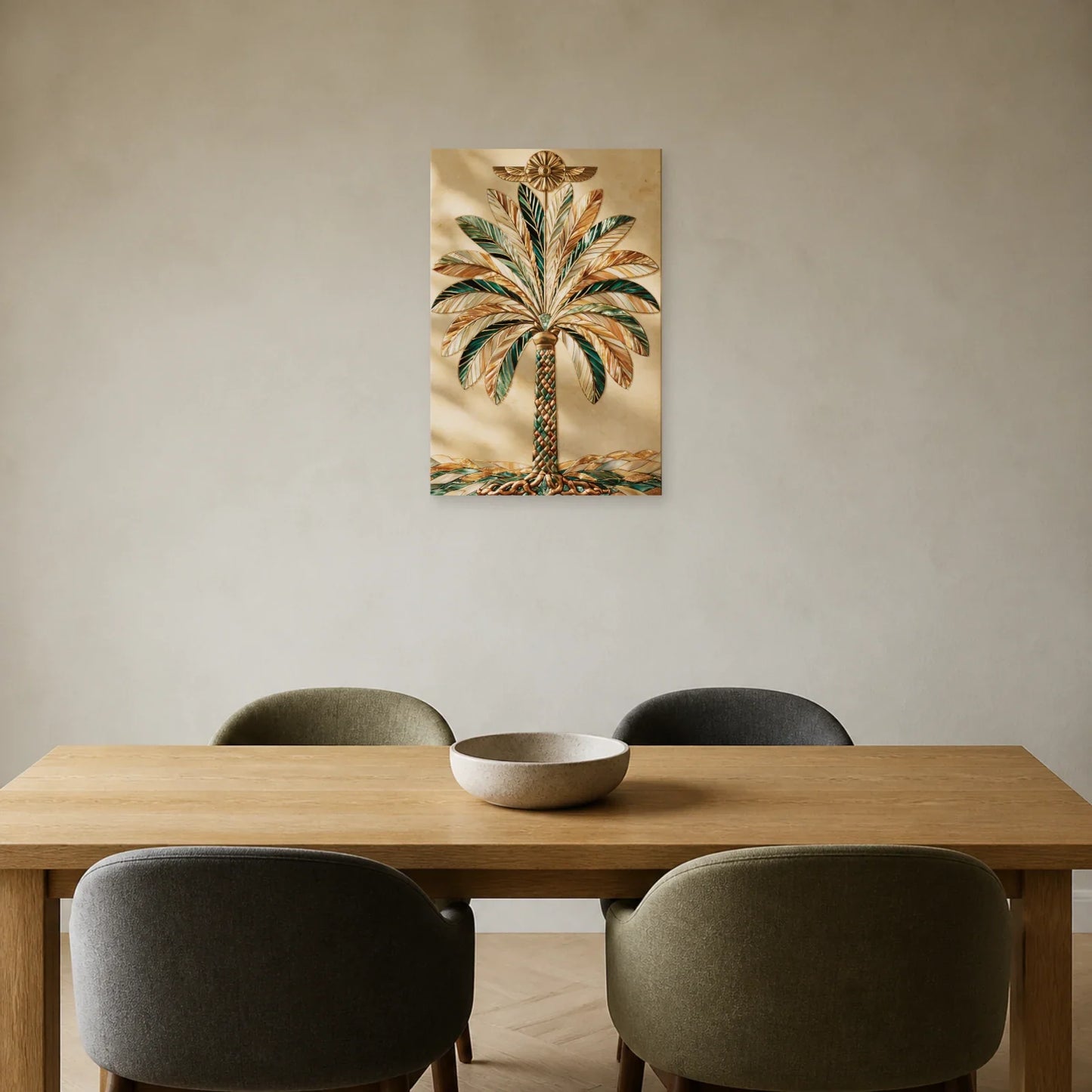 Tableau Arbre Sacré Assyrien présenté dans une salle à manger - Art Virtuoso