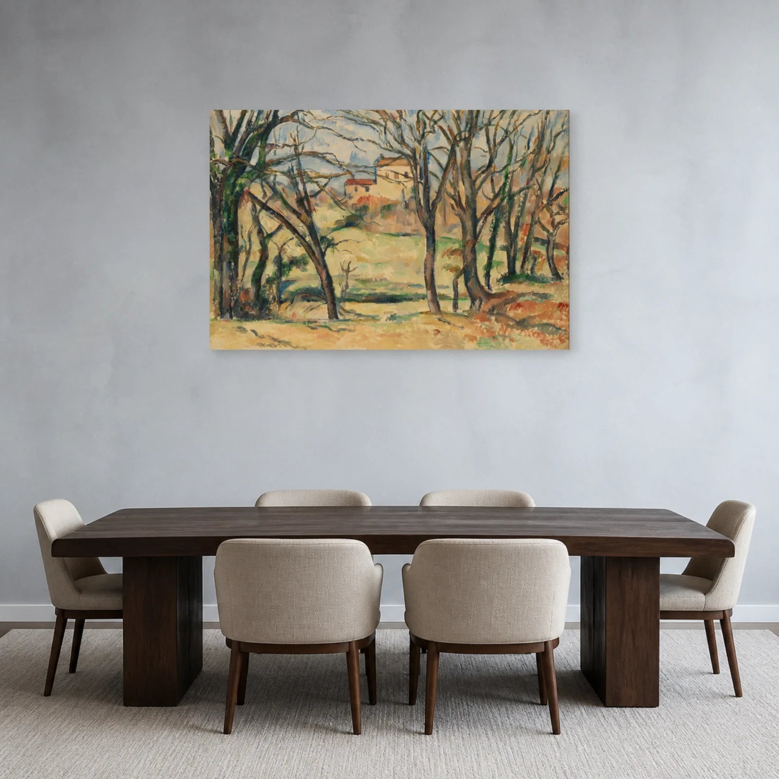 Tableau Arbres et maisons près du Jas de Bouffan – Paul Cézanne dans une salle à manger - Art Virtuoso