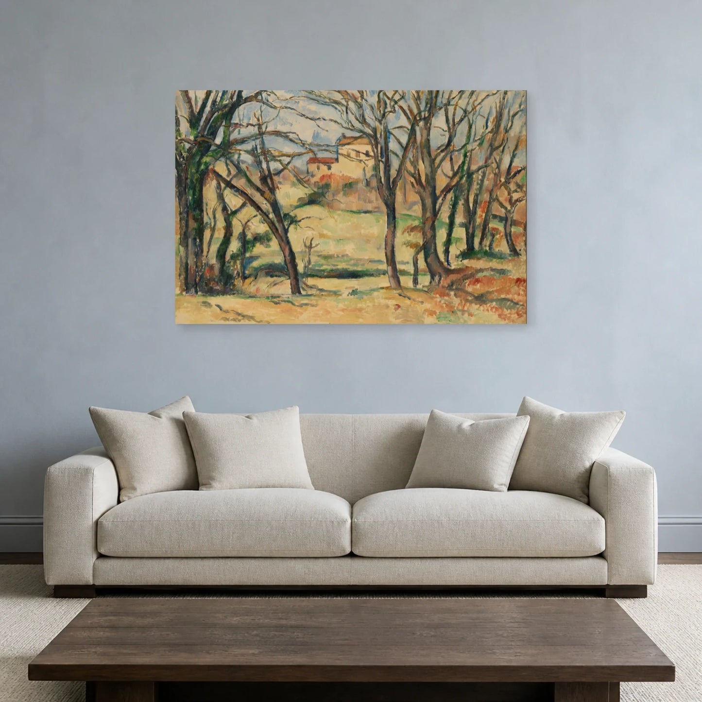 Tableau Arbres et maisons près du Jas de Bouffan – Paul Cézanne dans un salon - Art Virtuoso