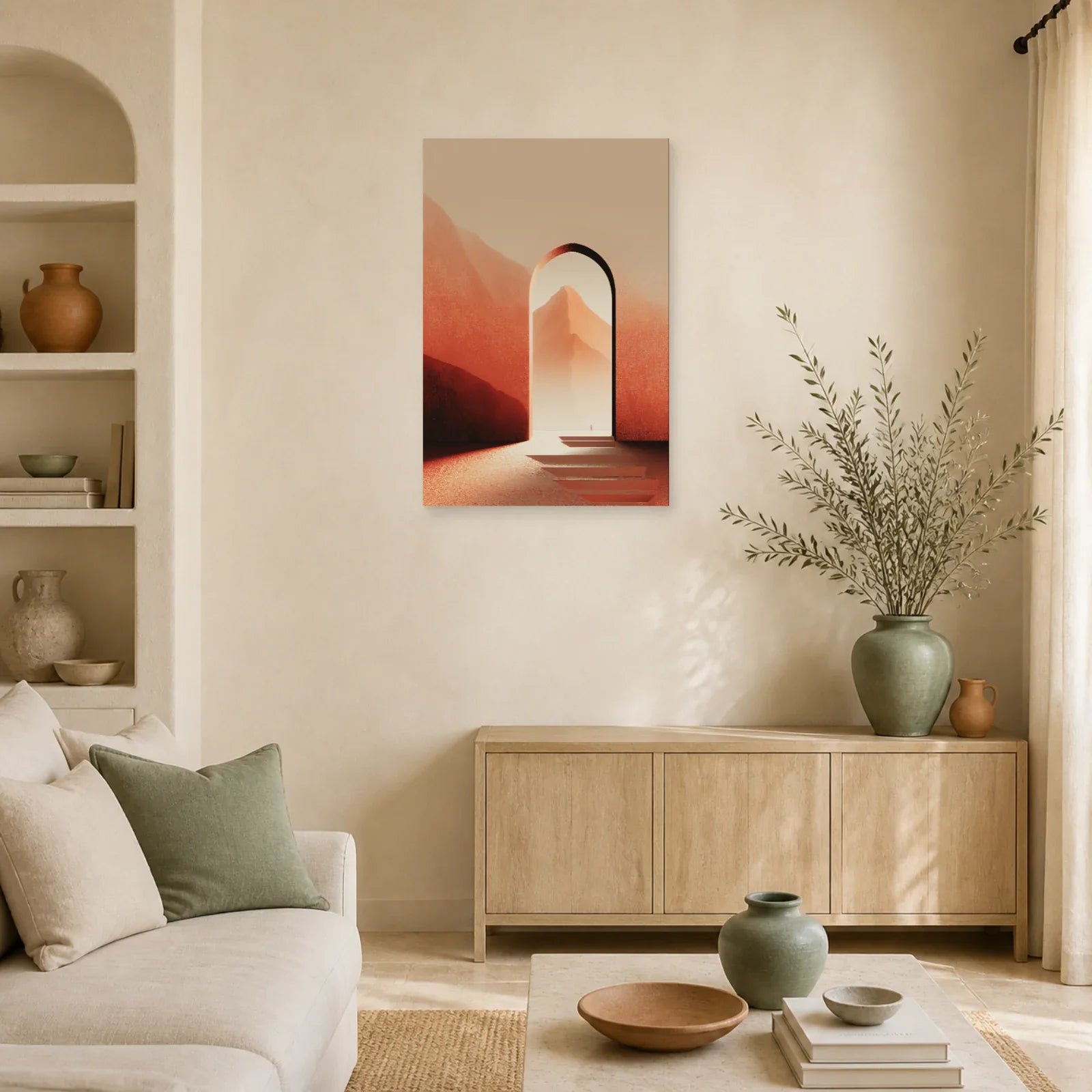 Tableau Arche Mediterraneenne Terracotta dans un salon - Art Virtuoso