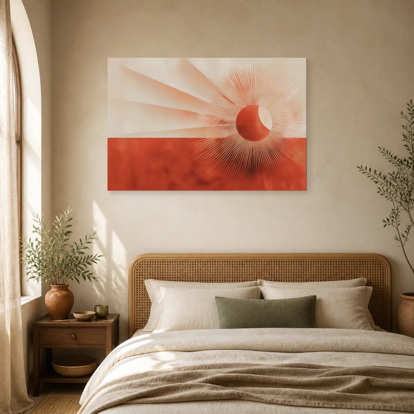 Tableau Art Deco Eventail Terracotta dans une chambre - Art Virtuoso