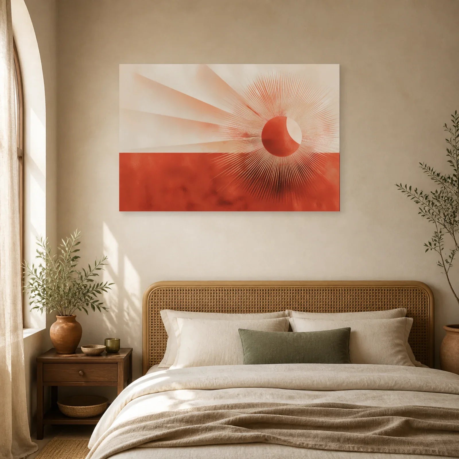 Tableau Art Deco Eventail Terracotta dans une chambre - Art Virtuoso