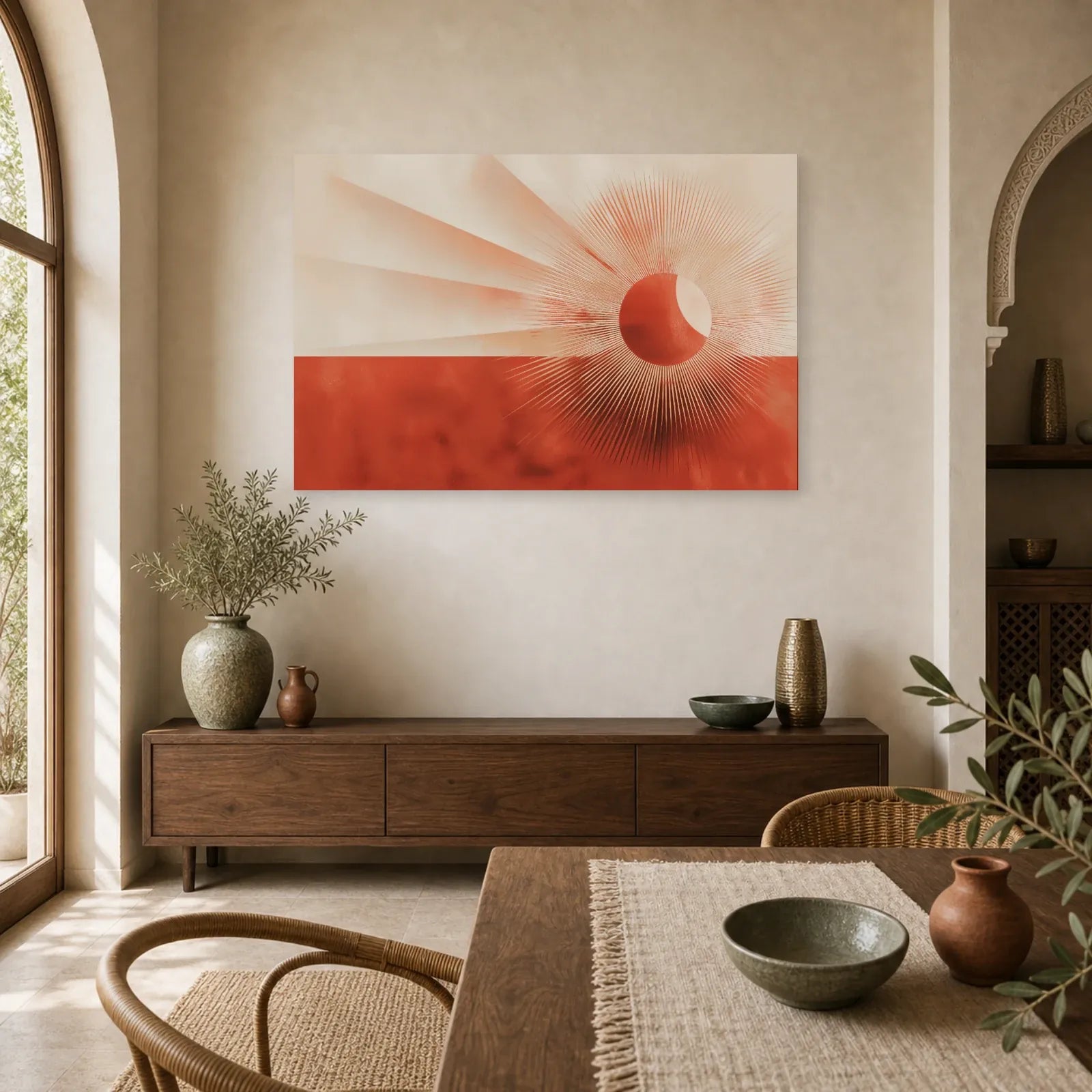 Tableau Art Deco Eventail Terracotta dans une cuisine - Art Virtuoso