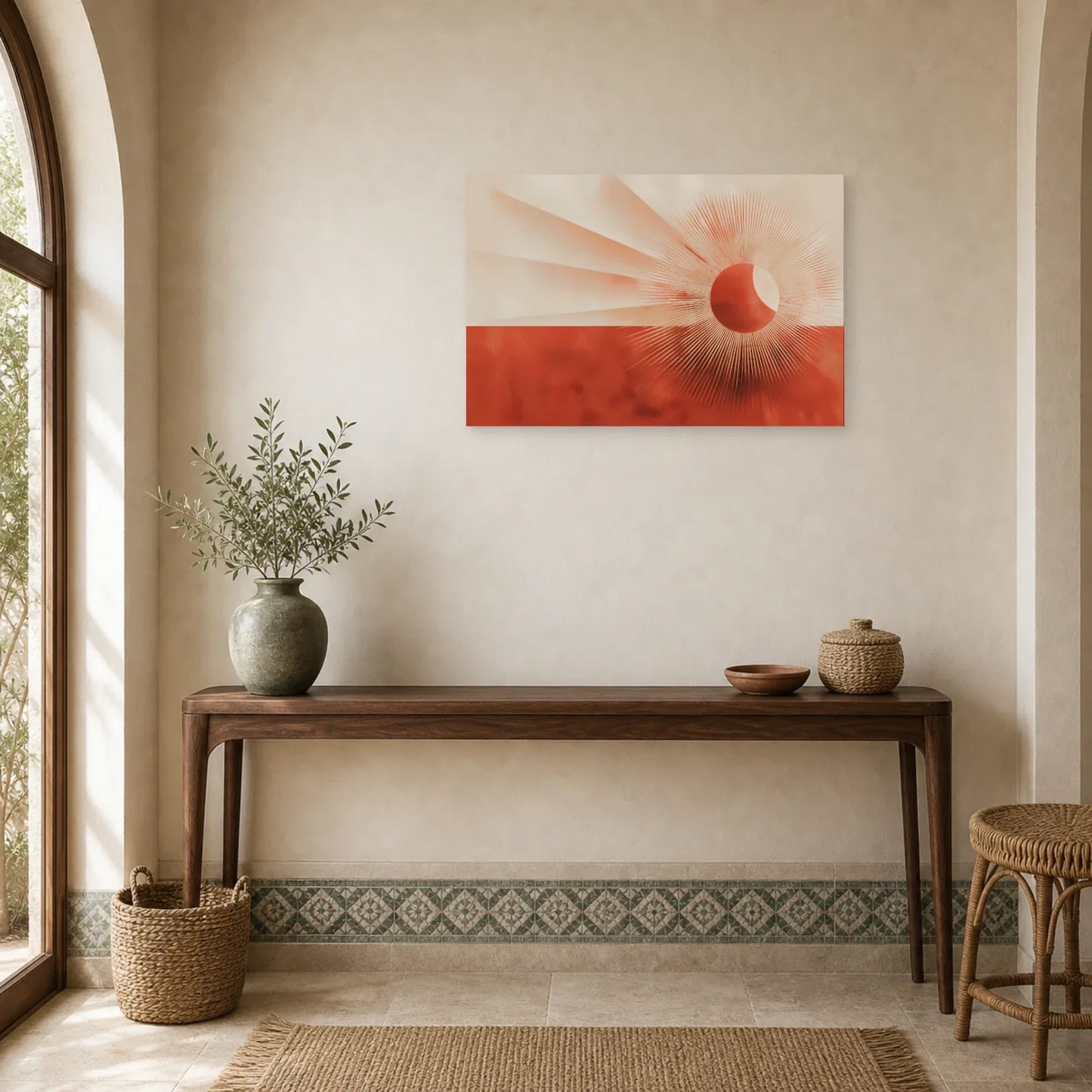 Tableau Art Deco Eventail Terracotta dans une entree ou un couloir - Art Virtuoso