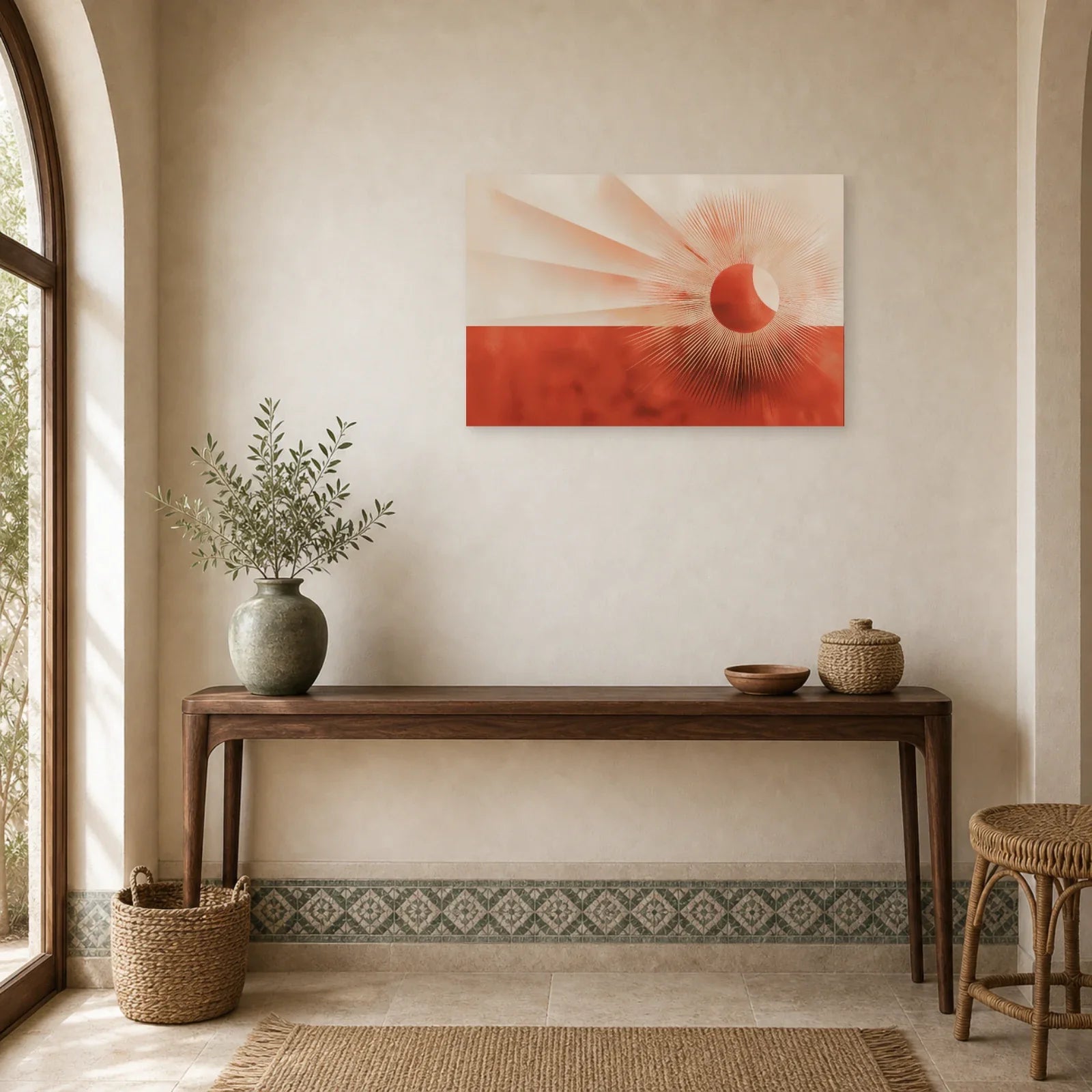 Tableau Art Deco Eventail Terracotta dans une entree ou un couloir - Art Virtuoso