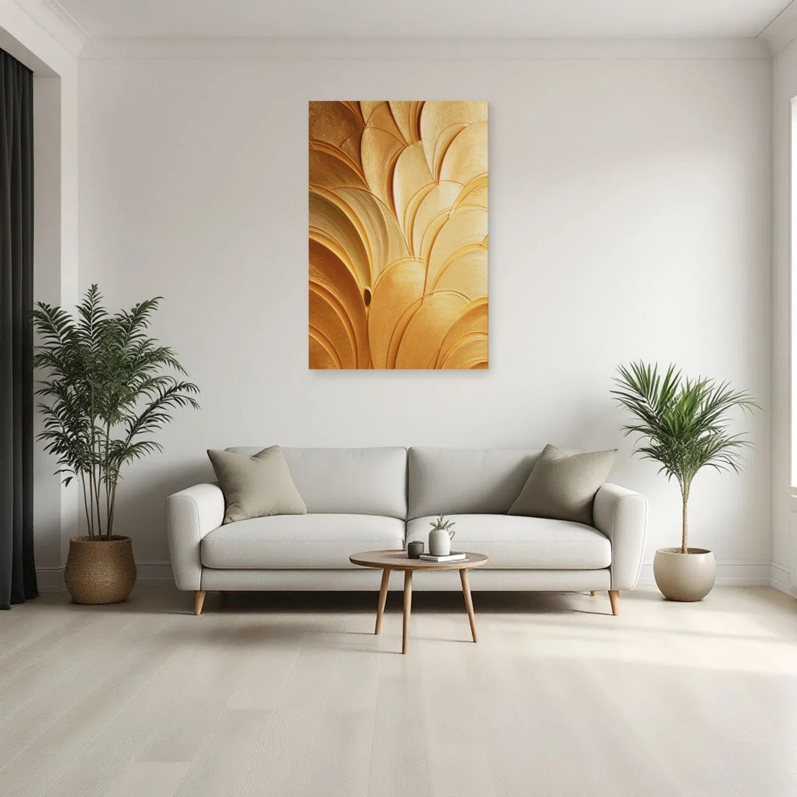 Tableau Art déco jaune éventail dans un salon élégant en noyer Art Virtuoso