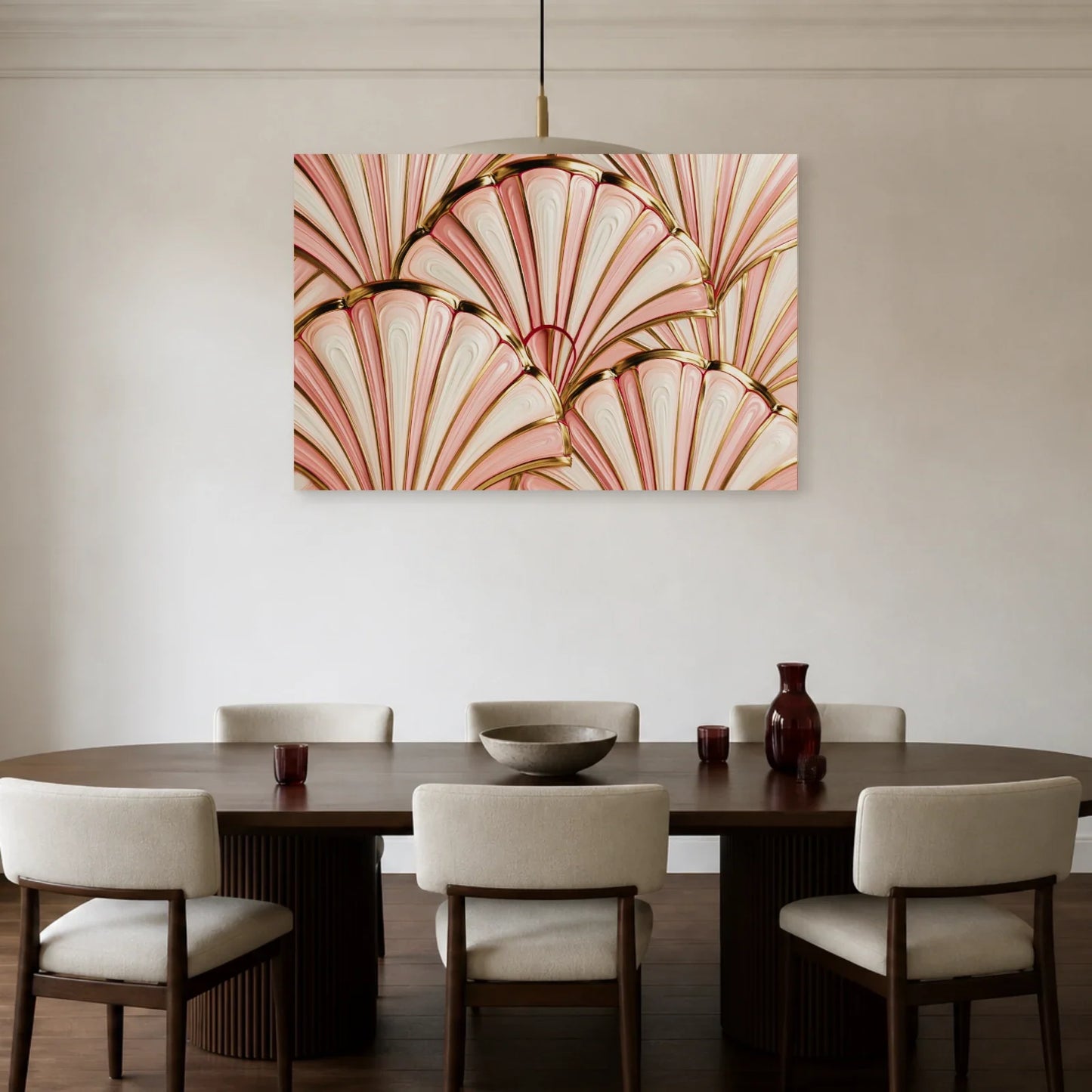 Tableau Art Déco Rose présenté dans une salle à manger - Art Virtuoso