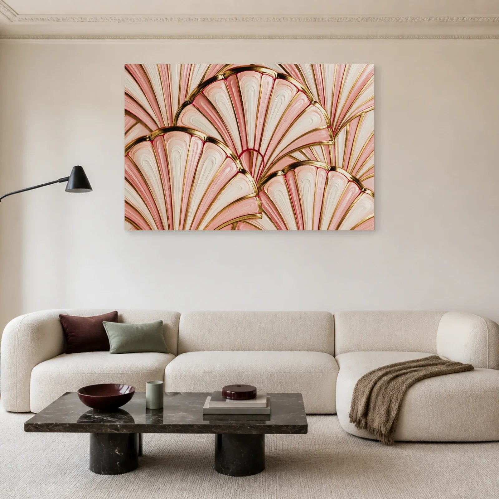 Tableau Art Déco Rose présenté dans un salon - Art Virtuoso