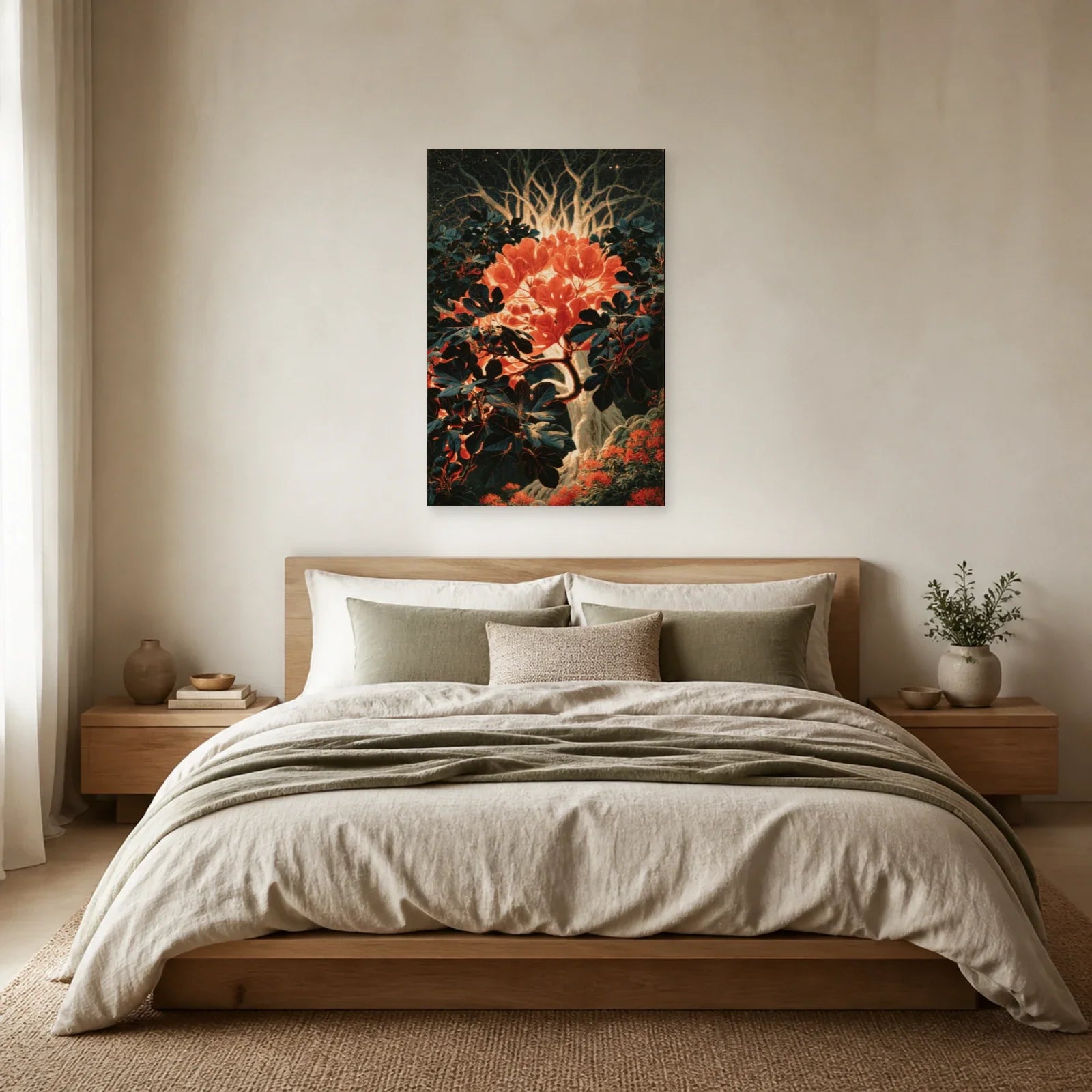 Tableau Ashvattha Arbre Inversé présenté dans une chambre - Art Virtuoso