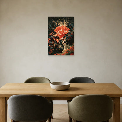Tableau Ashvattha Arbre Inversé présenté dans une salle à manger - Art Virtuoso