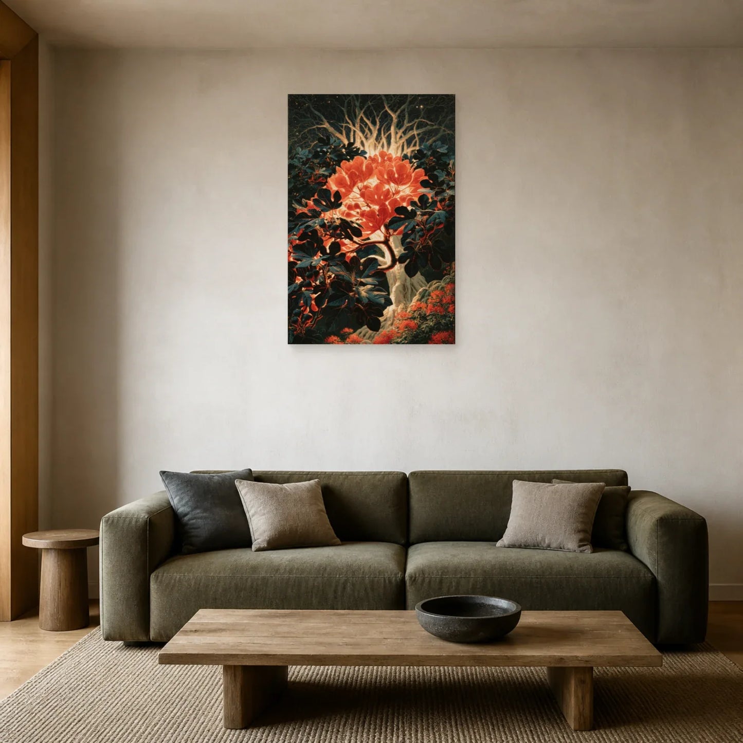 Tableau Ashvattha Arbre Inversé présenté dans un salon - Art Virtuoso