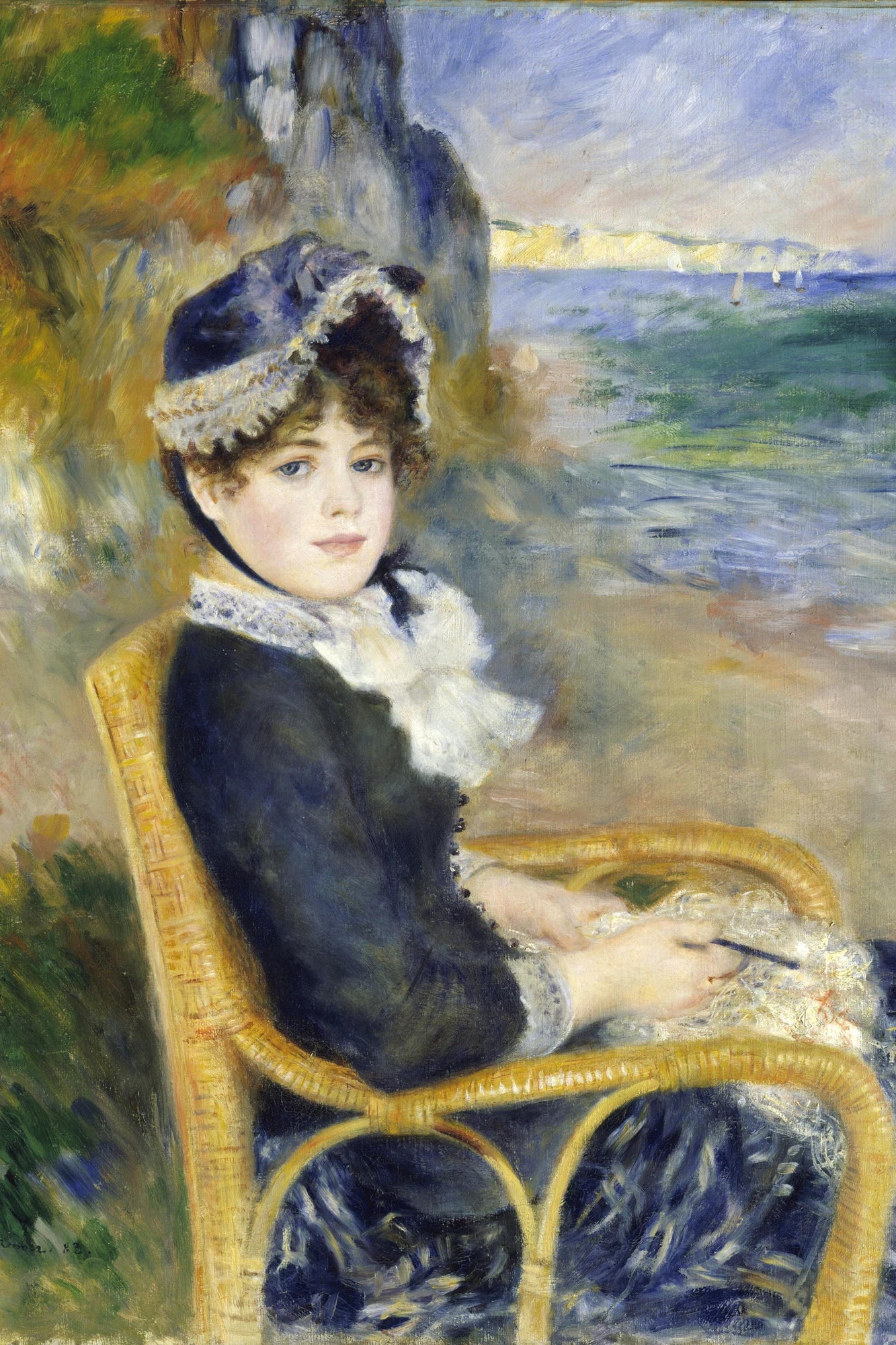 Portrait de femme devant la mer dans Renoir, toile verticale taille S