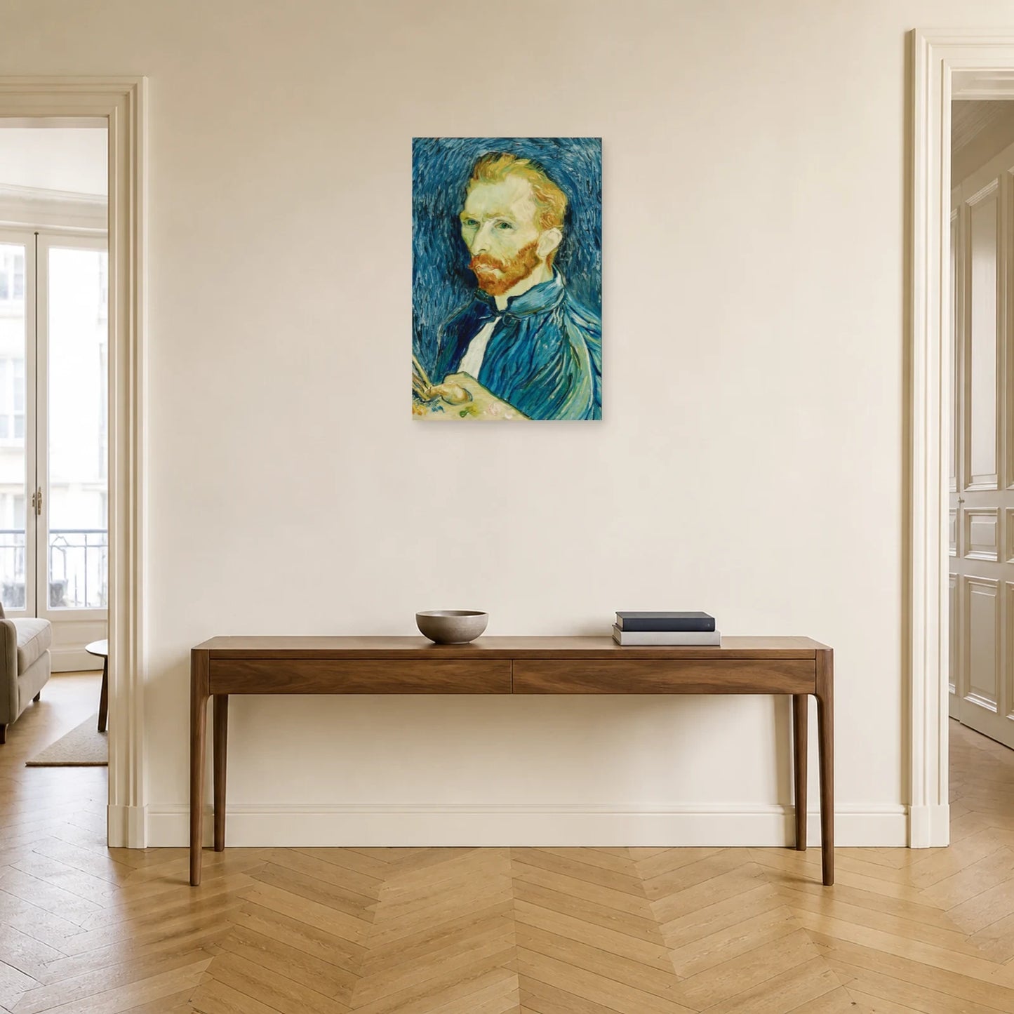 Tableau Autoportrait avec palette – Vincent van Gogh dans une entrée ou un couloir - Art Virtuoso