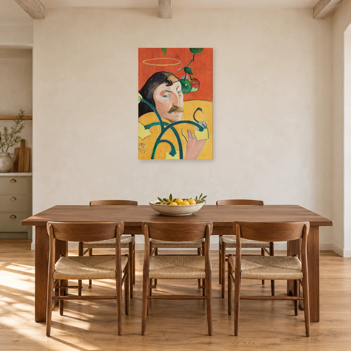 Tableau Autoportrait à l’auréole de Paul Gauguin dans une salle à manger - Art Virtuoso