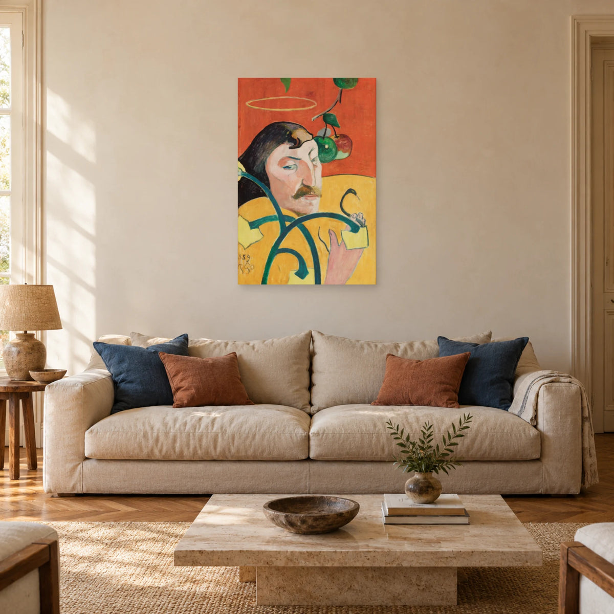 Tableau Autoportrait à l’auréole de Paul Gauguin dans un salon - Art Virtuoso