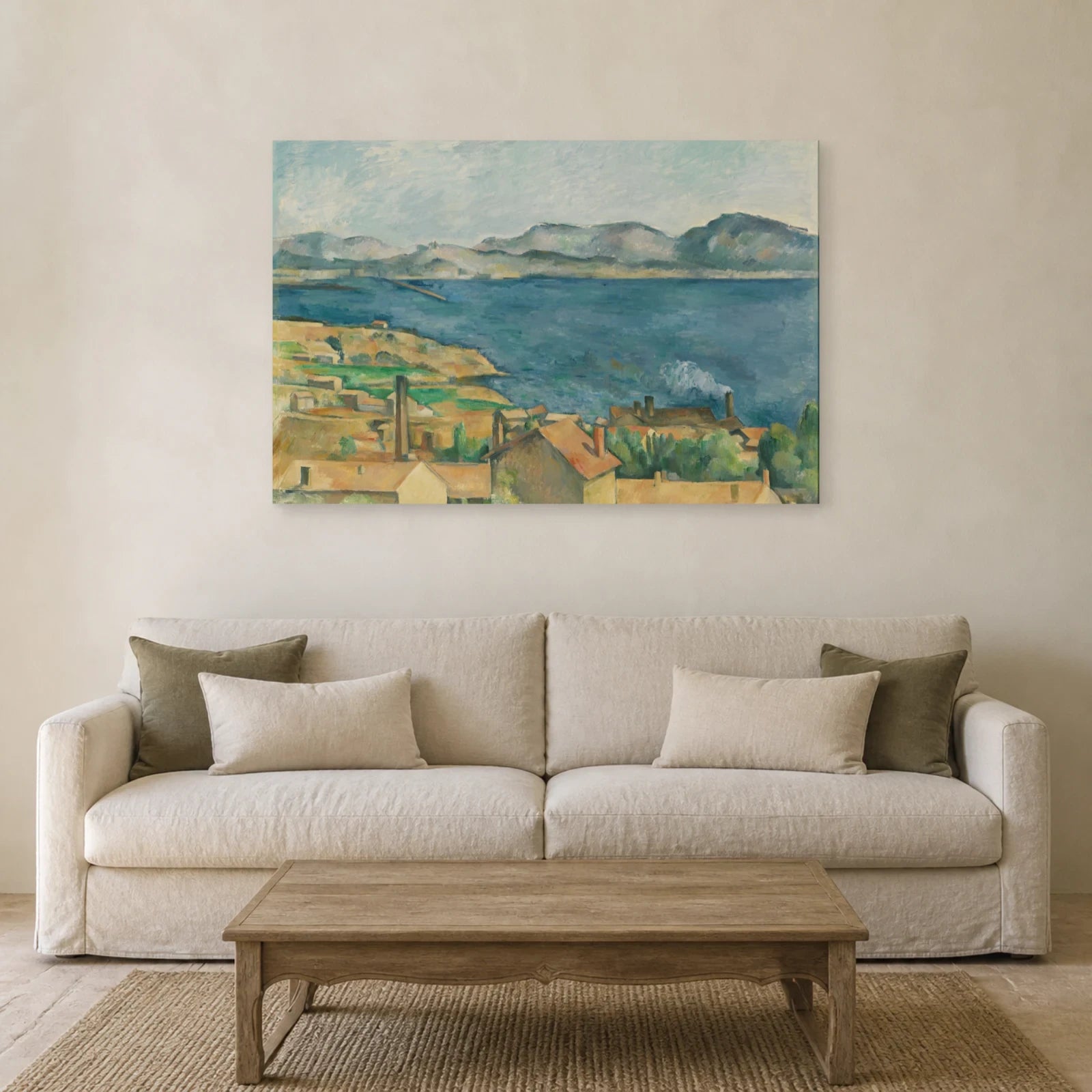 Tableau La Baie de Marseille vue de L’Estaque – Paul Cézanne dans un salon - Art Virtuoso