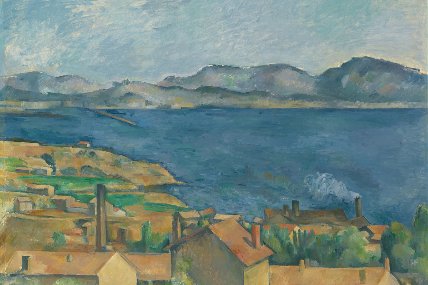 Paysage côtier de Cézanne avec cheminée fumante et mer, format XL horizontal