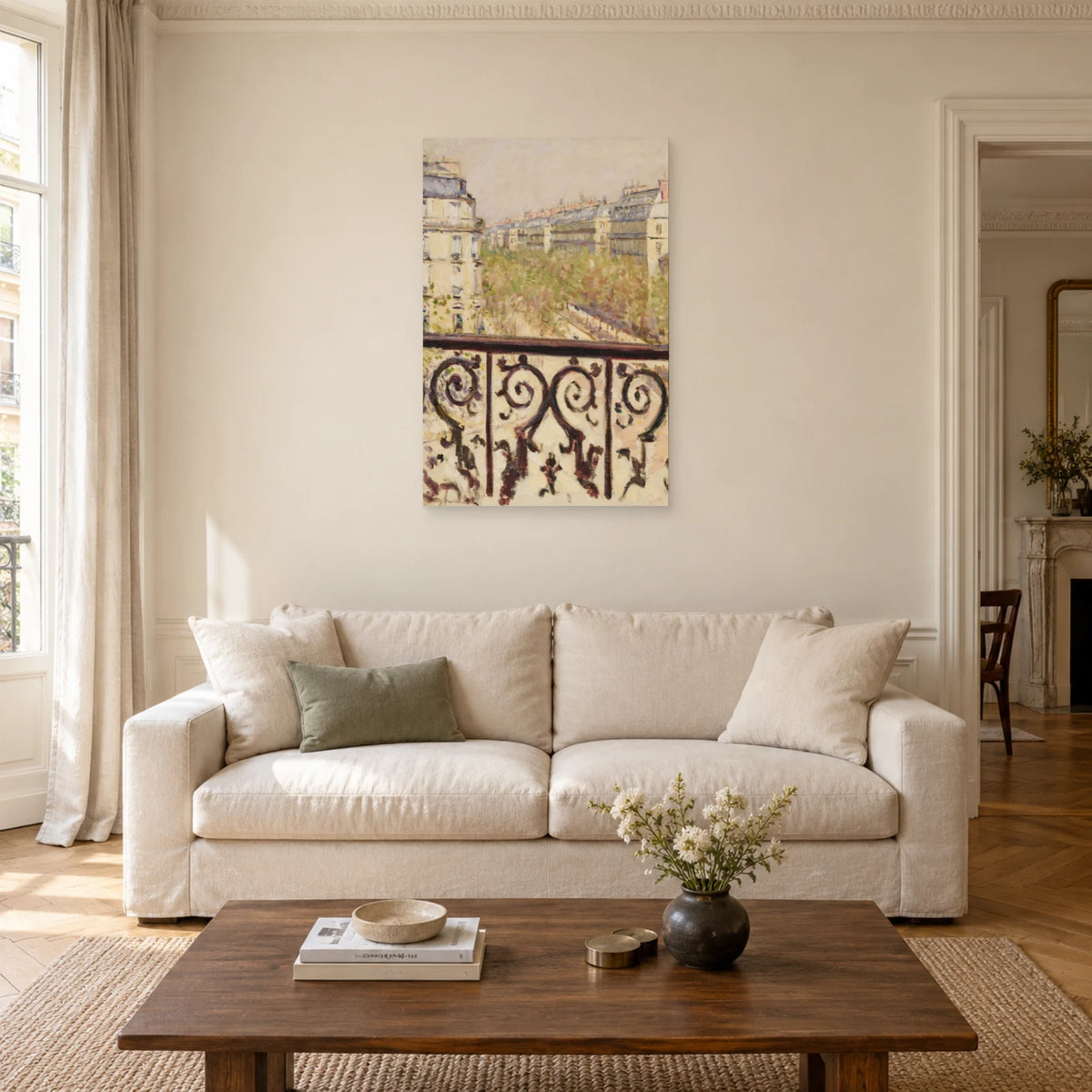 Tableau Un balcon, boulevard Haussmann de Caillebotte dans un salon - Art Virtuoso