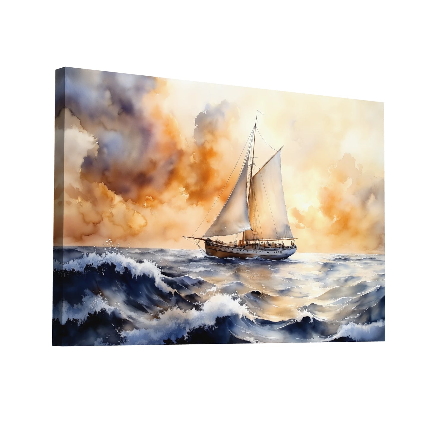Product Hero 3D WebP Tableau Bateau à Voile : Horizon Doré - Art Virtuoso