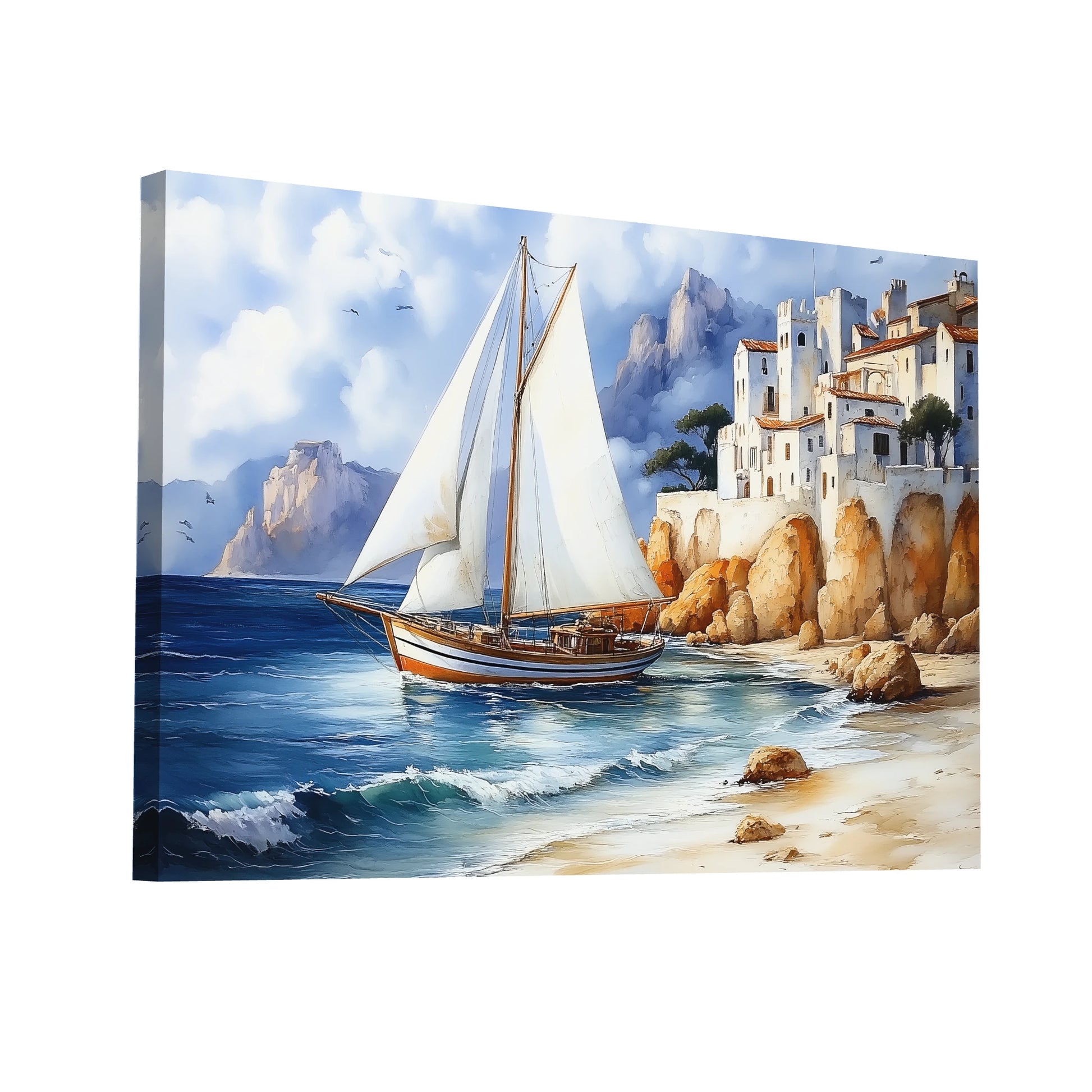 Product Hero 3D WebP Tableau Bateau Bord de Mer : Riviera Méditerranéenne - Art Virtuoso