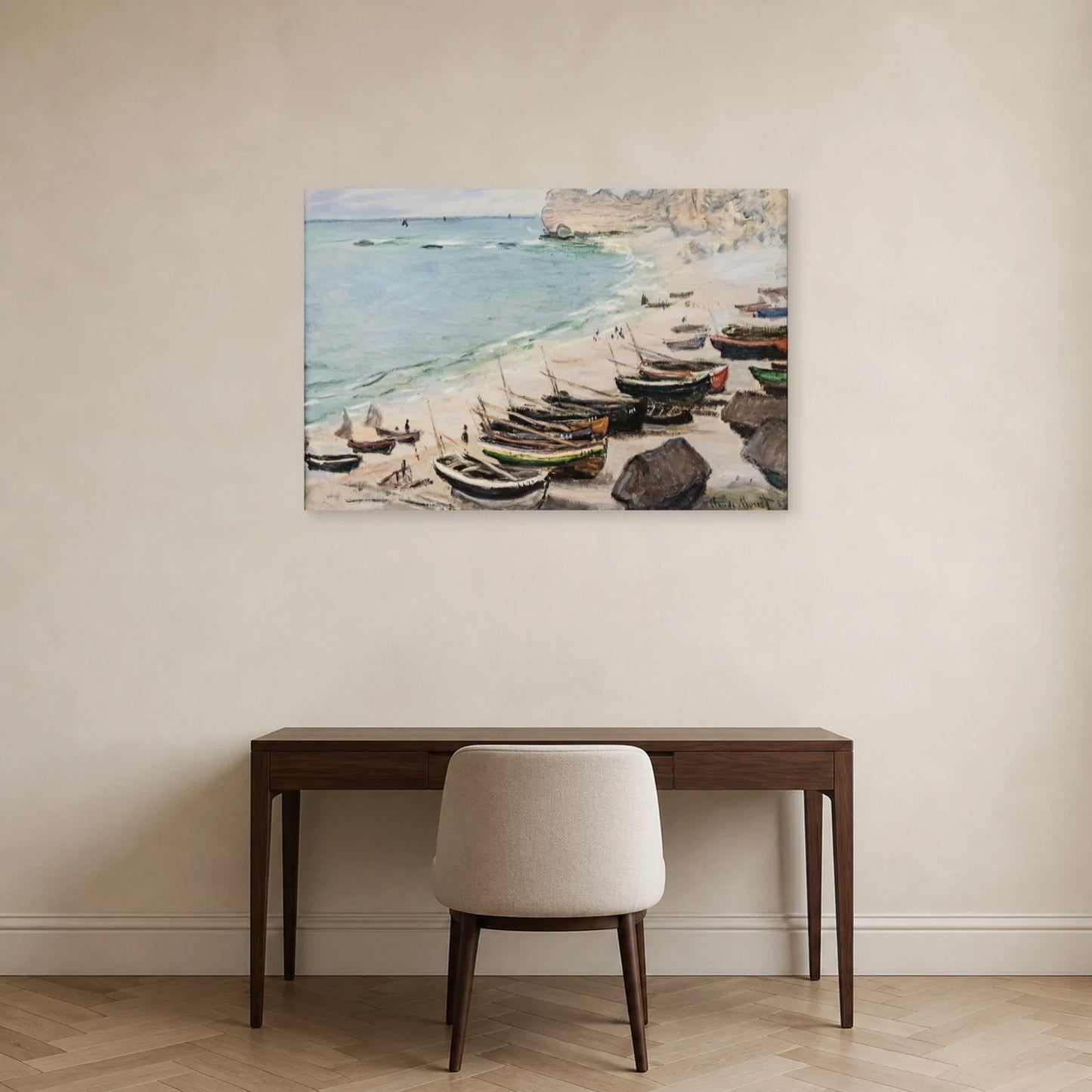Tableau Bateaux sur la plage à Étretat – Claude Monet dans un bureau - Art Virtuoso