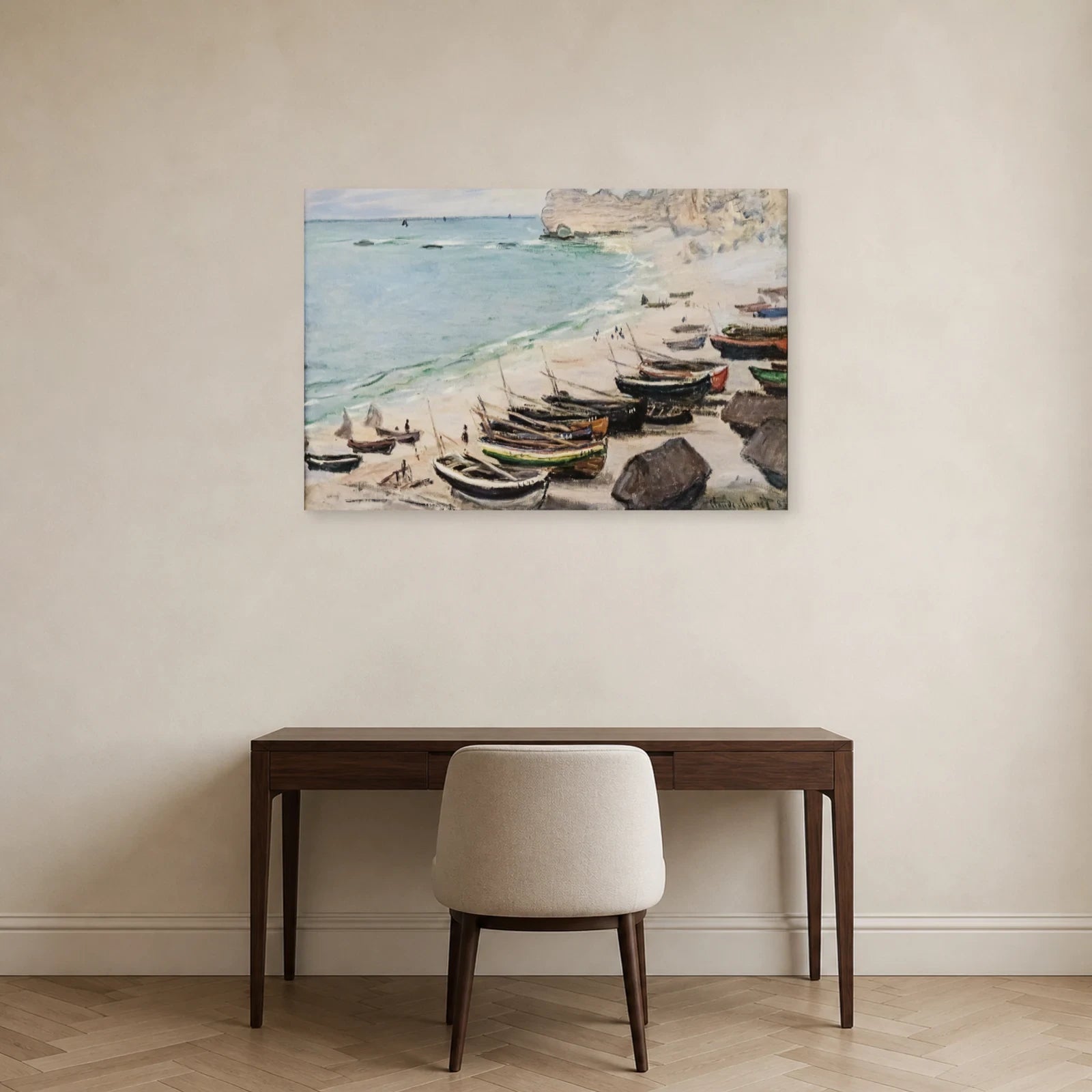 Tableau Bateaux sur la plage à Étretat – Claude Monet dans un bureau - Art Virtuoso