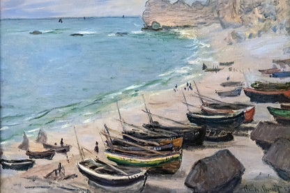 Tableau Bateaux sur la plage à Étretat de Monet, barques et mer – format S