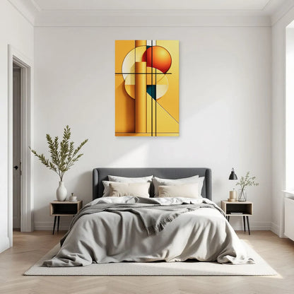 Tableau Bauhaus jaune vertical dans une chambre contemporaine Art Virtuoso