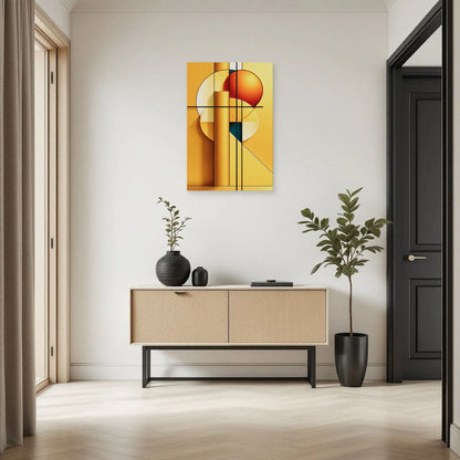 Tableau Bauhaus jaune au-dessus d'une console dans une entrée Art Virtuoso